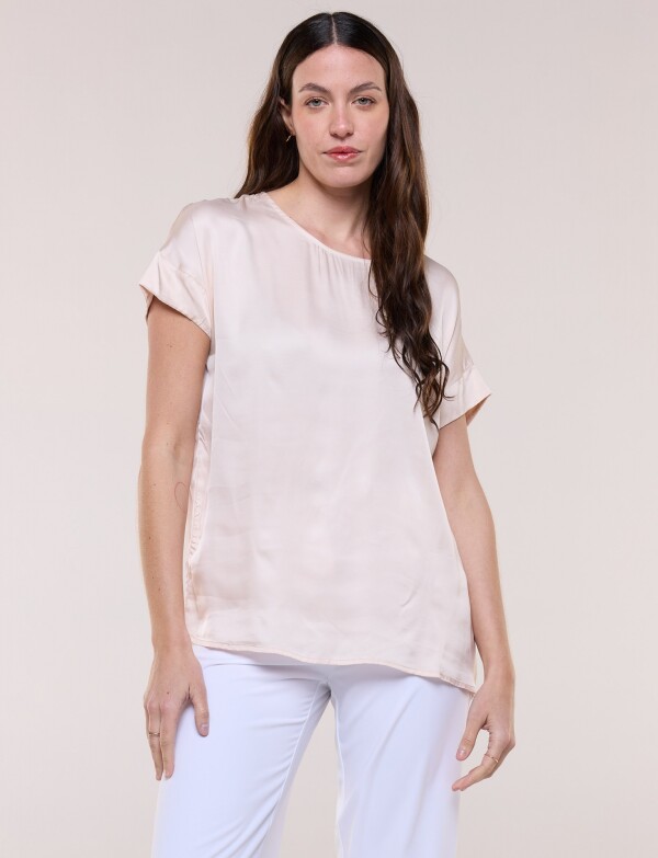 Blusa Saten Manga Corta ROSA CLARO