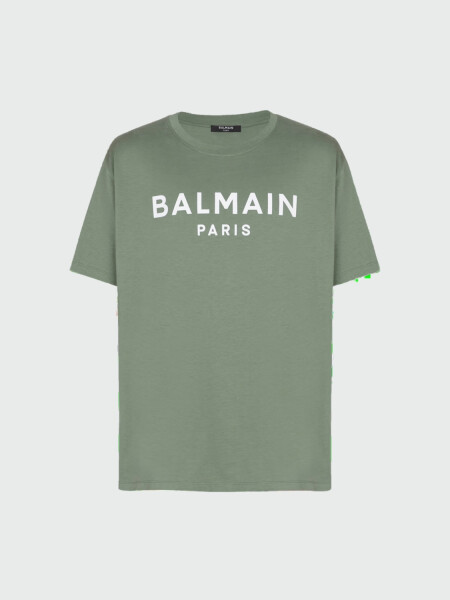Balmain - Remera de jersey de algodón orgánico estampada Verde