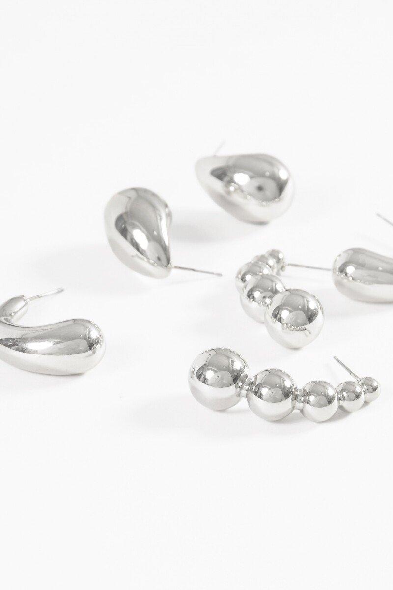 Set de aros gota bold plateado
