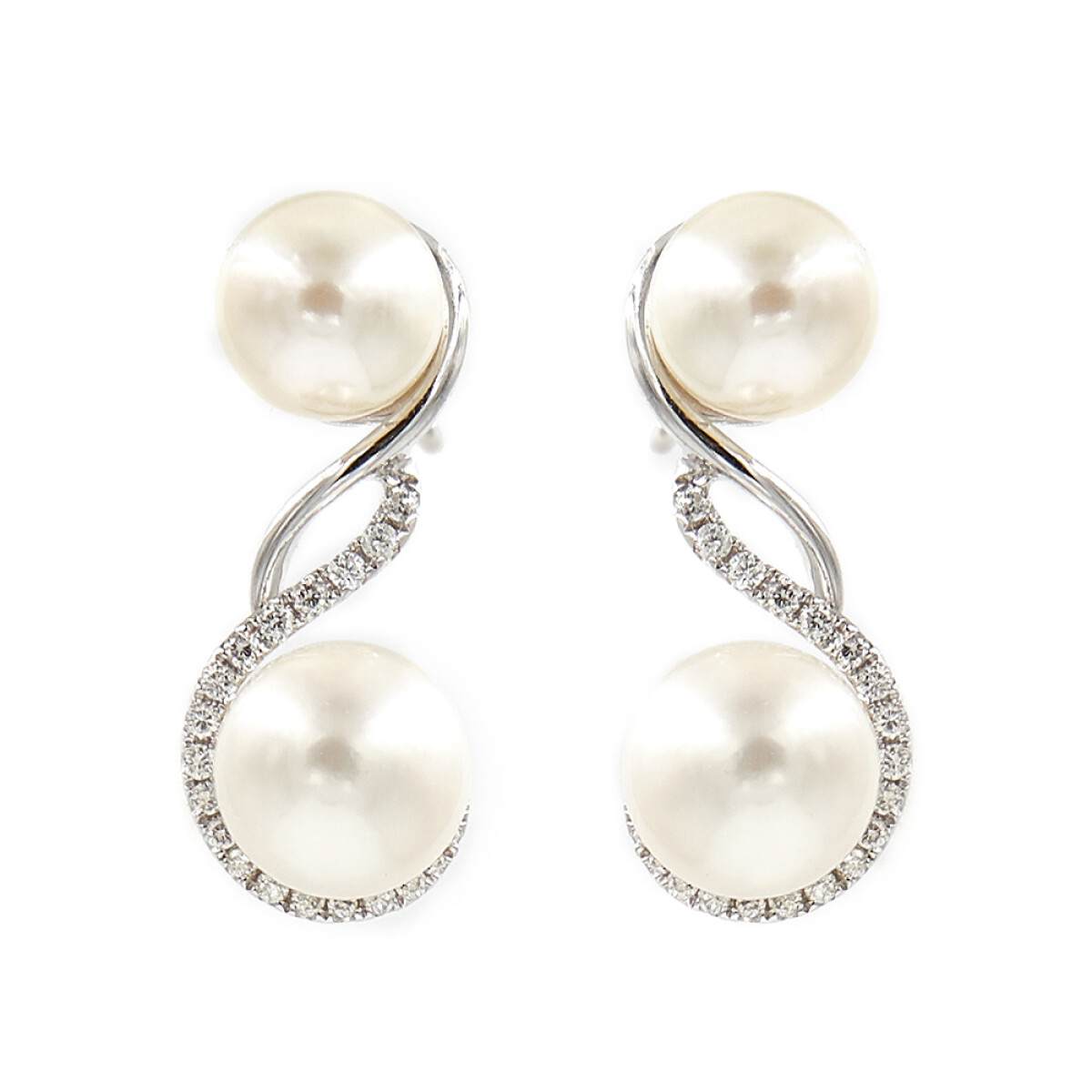 Caravanas Sinfónica en oro blanco 18K con perlas y brillante 