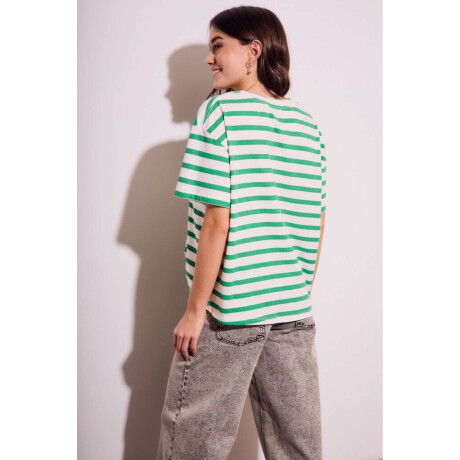 Remera Algodon Lavado Rayada Verde Verde