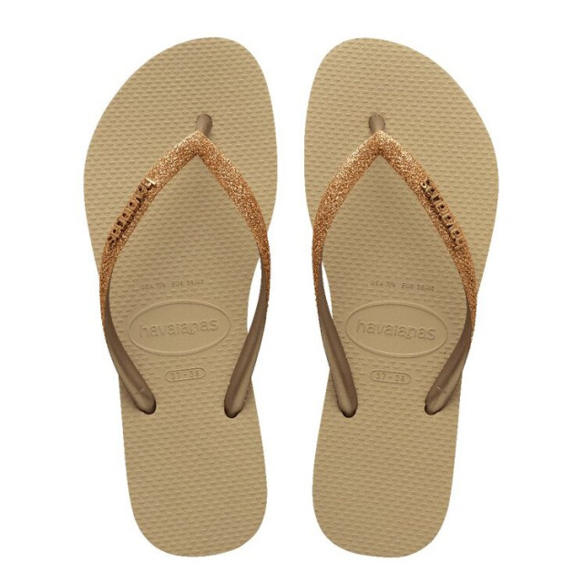 Sandalias de Mujer Havaianas Slim GLitter II Beige Arena - Dorado