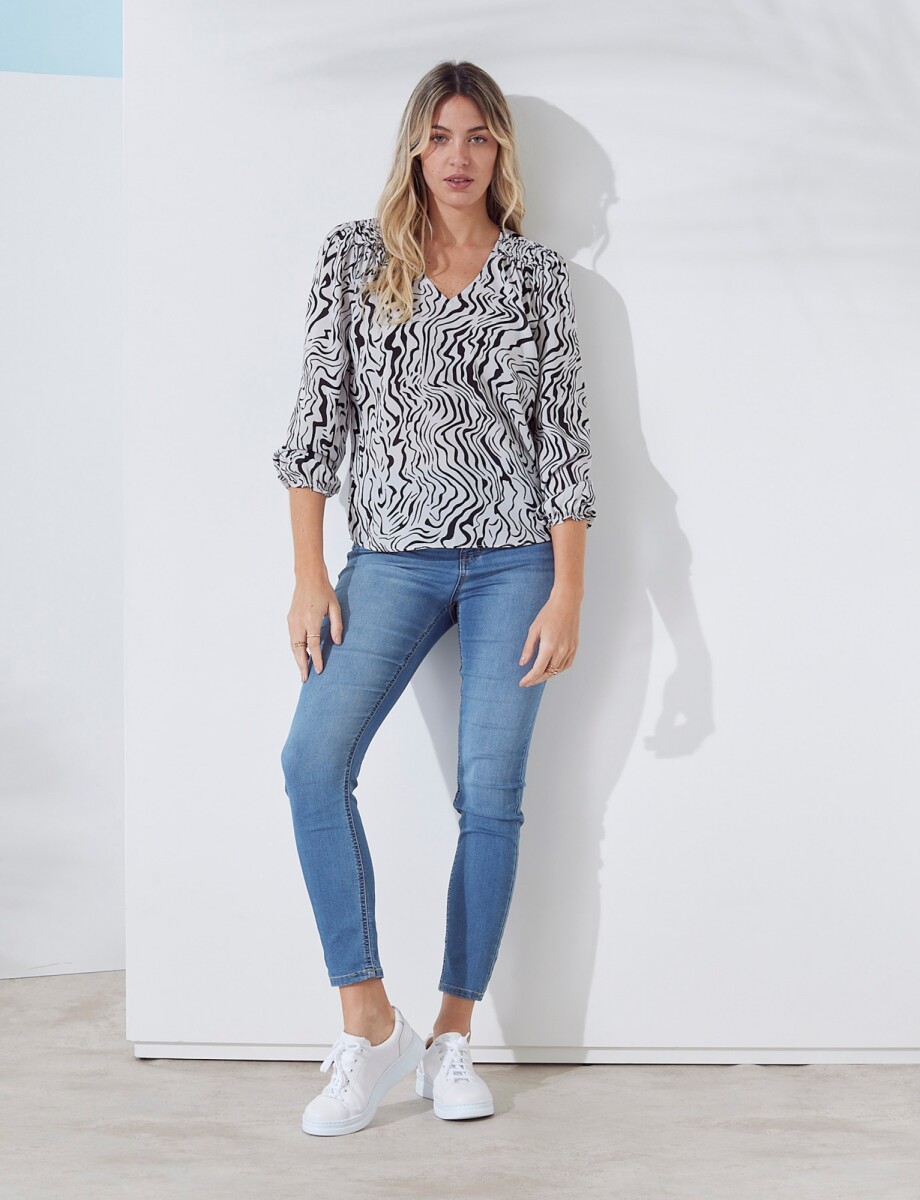 Blusa Frunces - Blanco/negro 