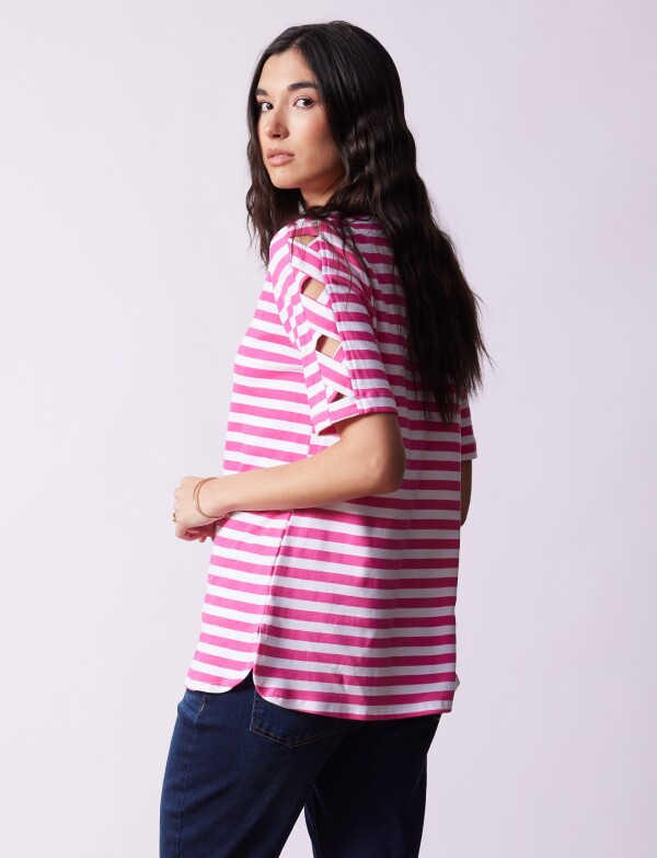 Remera Algodon Lineas FUCSIA/MULTI