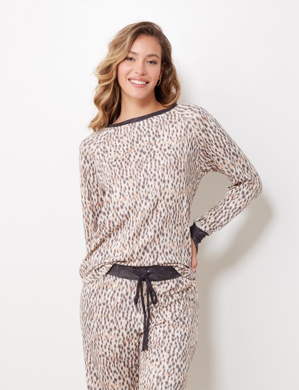 Set Pijama Remera & Pantalon BEIGE/MULTI