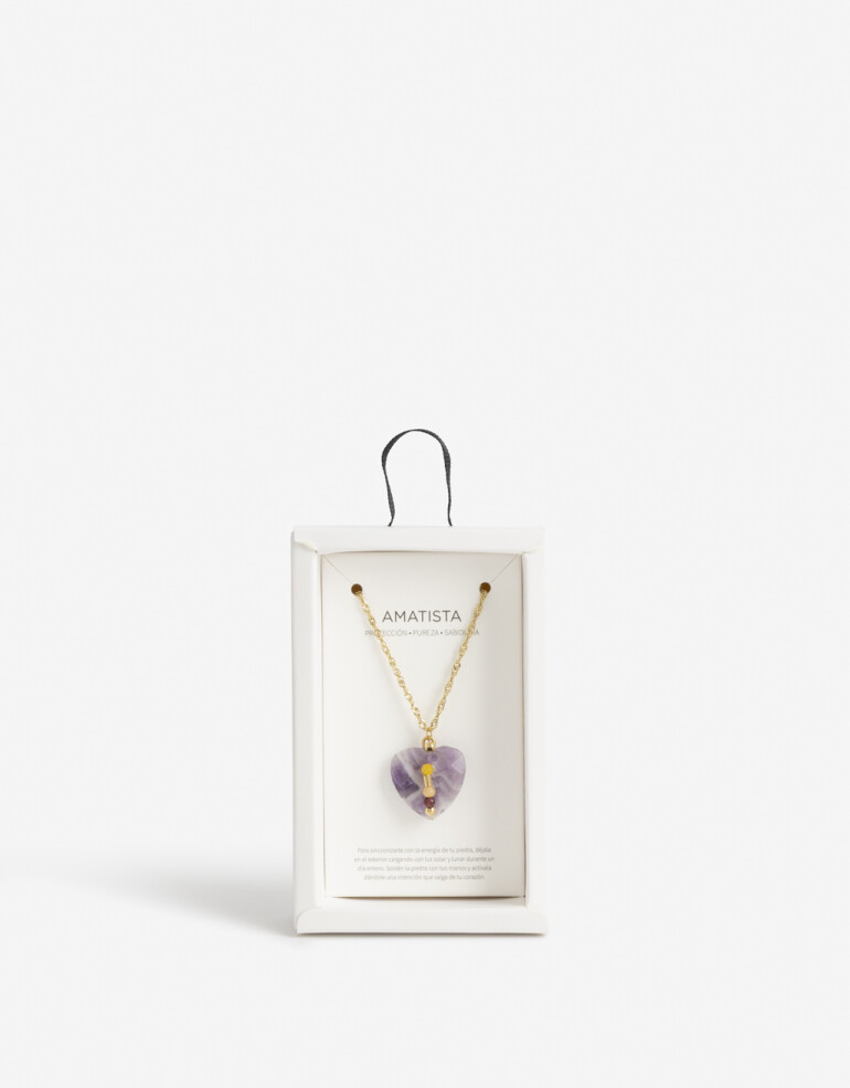 Cadena Corta con Dije Piedras Cadena Acero Healing Rituals Amatista - Violeta Medio
