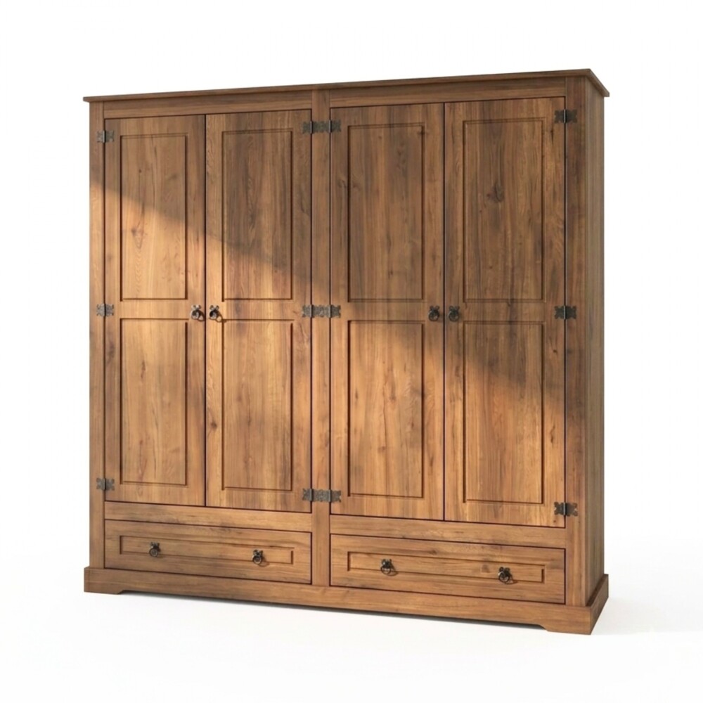 Ropero 4 puertas 2 Cajones Madera - Linea mexicana Nogal