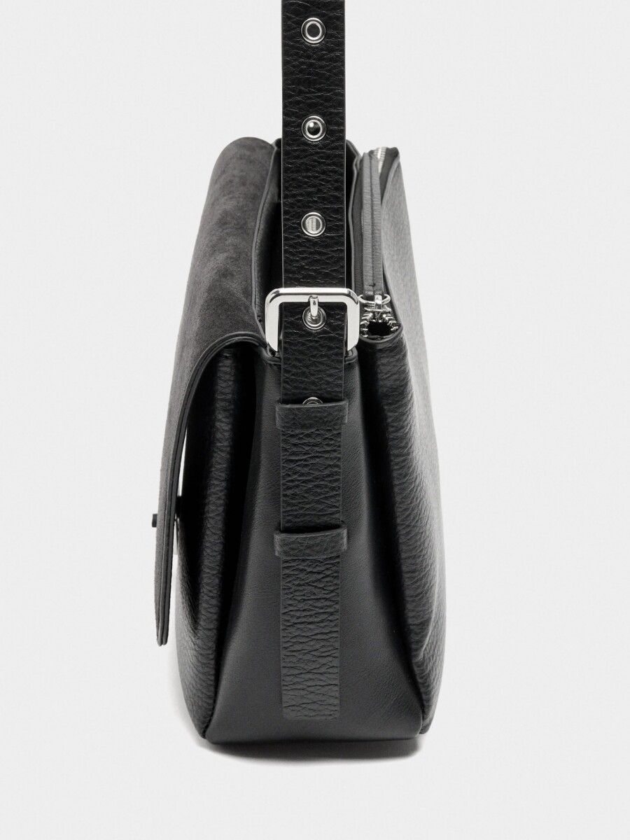 Bolso Bandolera Con Piel negro