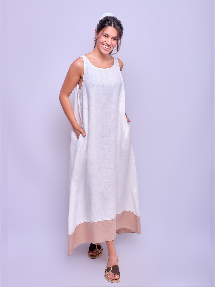 Vestido Toledo - Blanco con Beige 