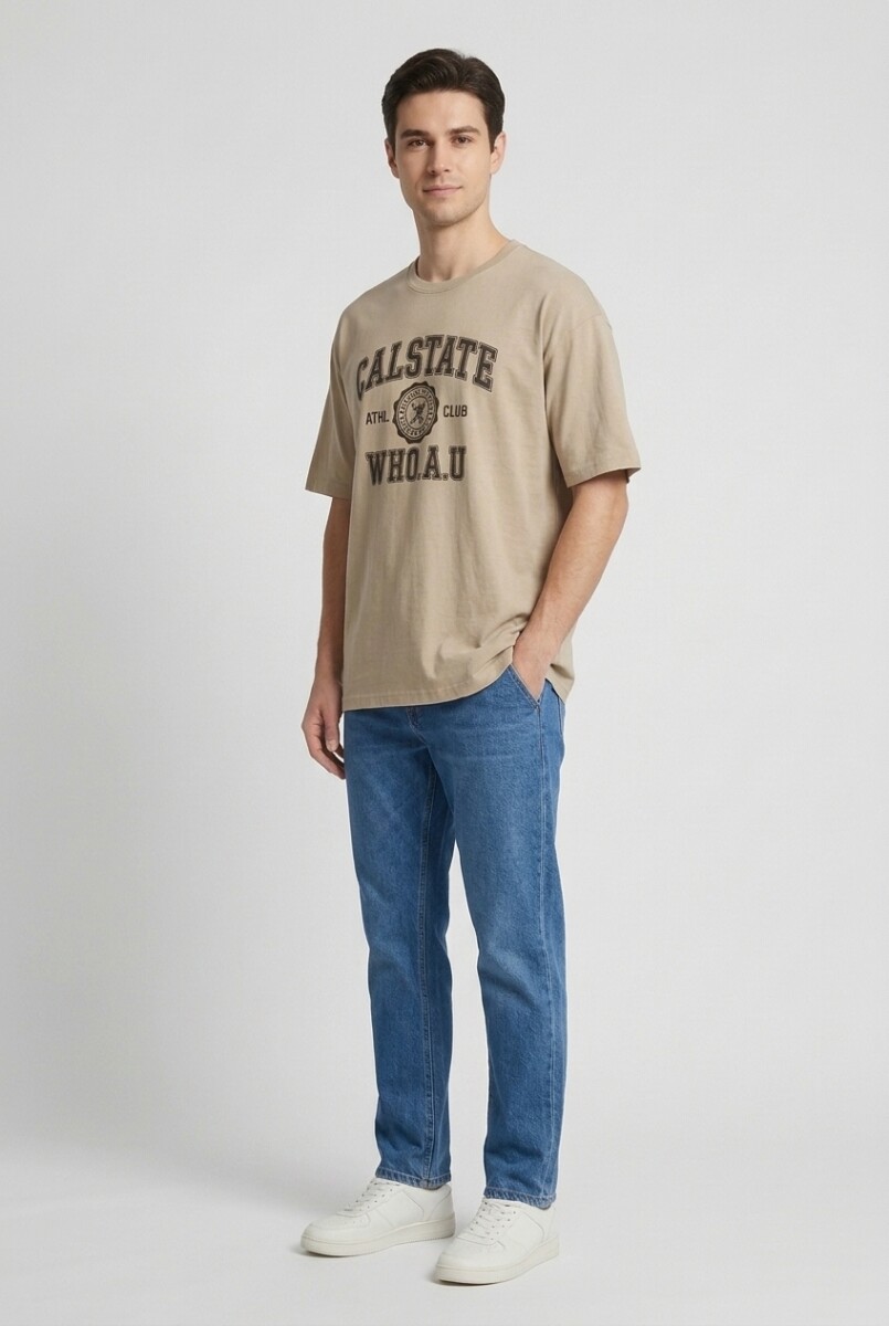 Remera m/c estampa universitaria - Khaki 