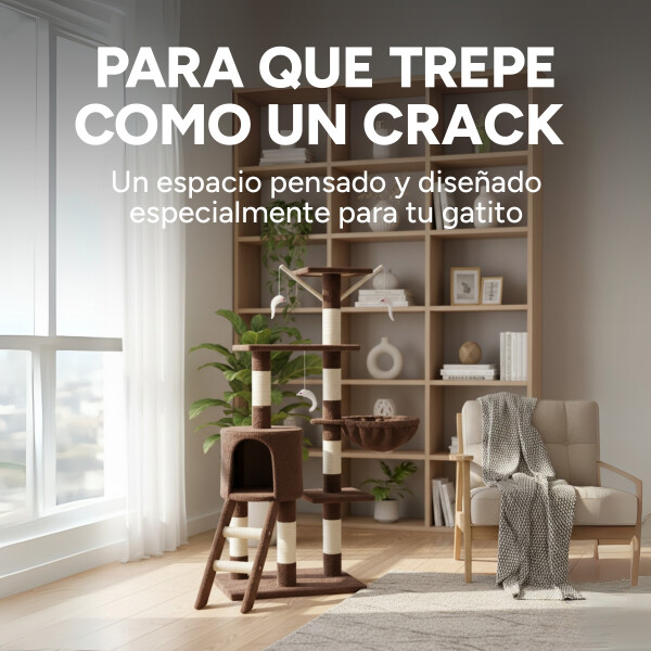 Rascador Torre 5 Niveles En Felpa Y Sisal Para Gato Juego Color Marrón