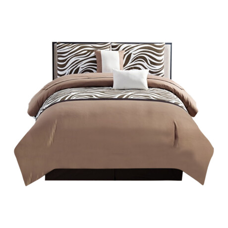 Set de Cama King 6 Piezas con Acolchado Almohadones Fundas Marrón/crema