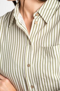 Camisa Rayada Con Lino Oliva