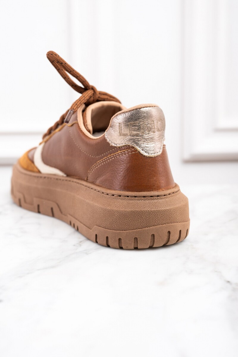 Zapatilla Combinada Cuero Marron