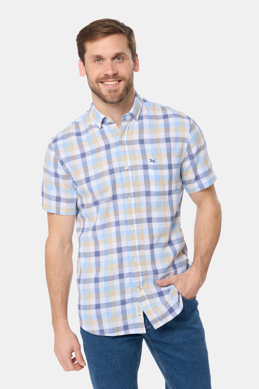 CAMISA LINO A CUADROS Azul