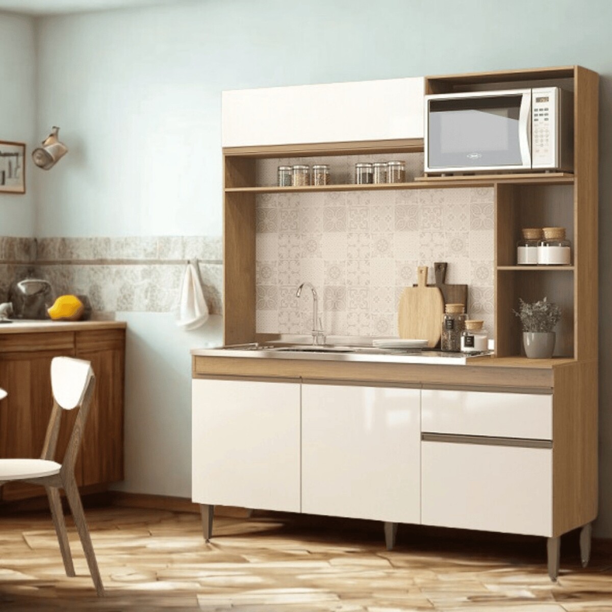 COCINA COMPACTA BELLA 1.53 CARV DAKAR/BLANCO 