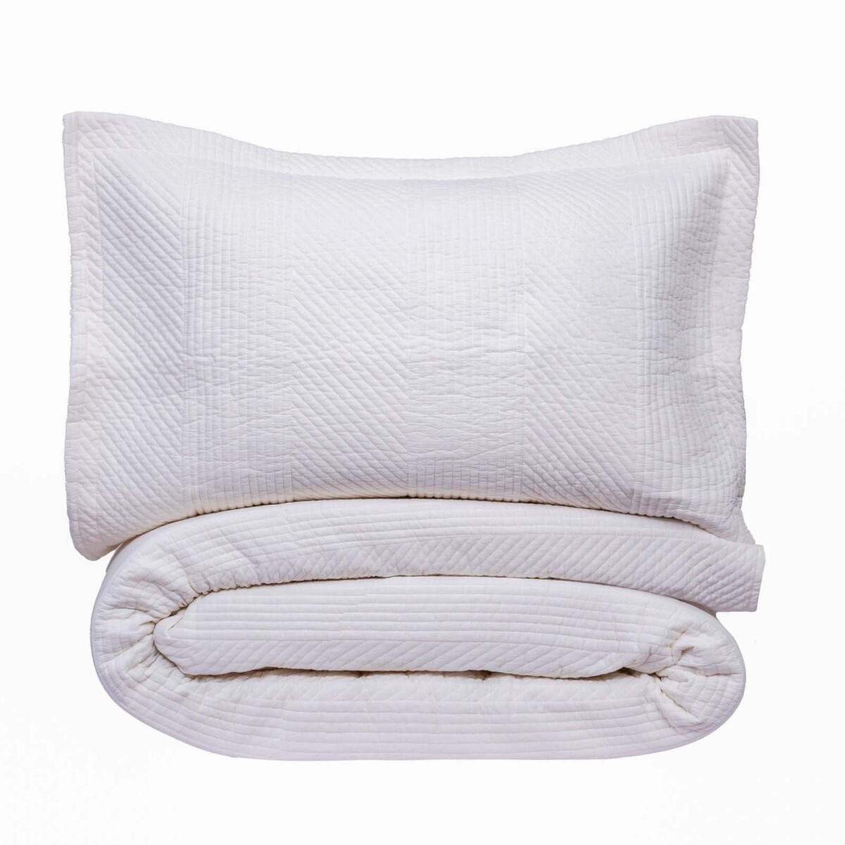 SET CUBRECAMA - QUEEN ALGODON BLANCO COTTON STRIPES 