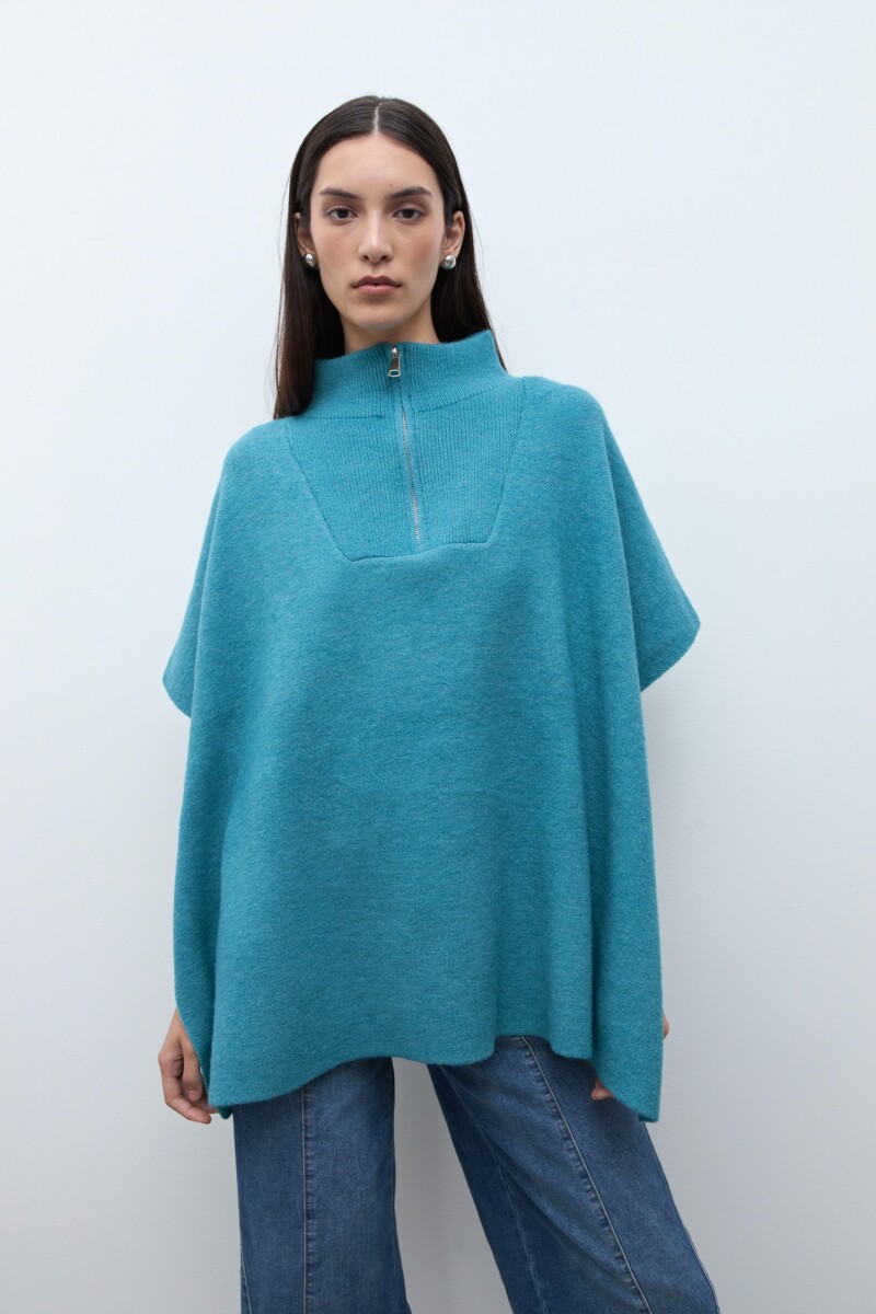 Sweater oversized con cierre - verde petroleo 
