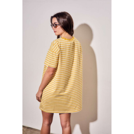 Vestido Manga Corta Rayado Amarillo