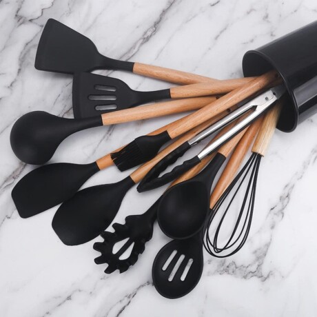 Set Menage 12Pzs Utensillos Cocina en Silicona Antiadherente Negro