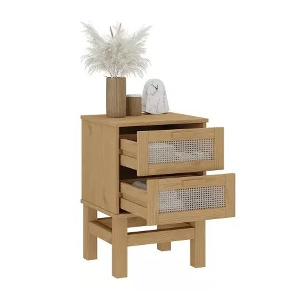 MESA DE LUZ O NOCHE 2 CAJONES MADERA MACIZA CON RATAN NATURAL MESA DE LUZ O NOCHE 2 CAJONES MADERA MACIZA CON RATAN NATURAL