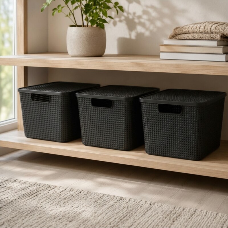 Set x3 Caja ratán 20 lts NEGRO