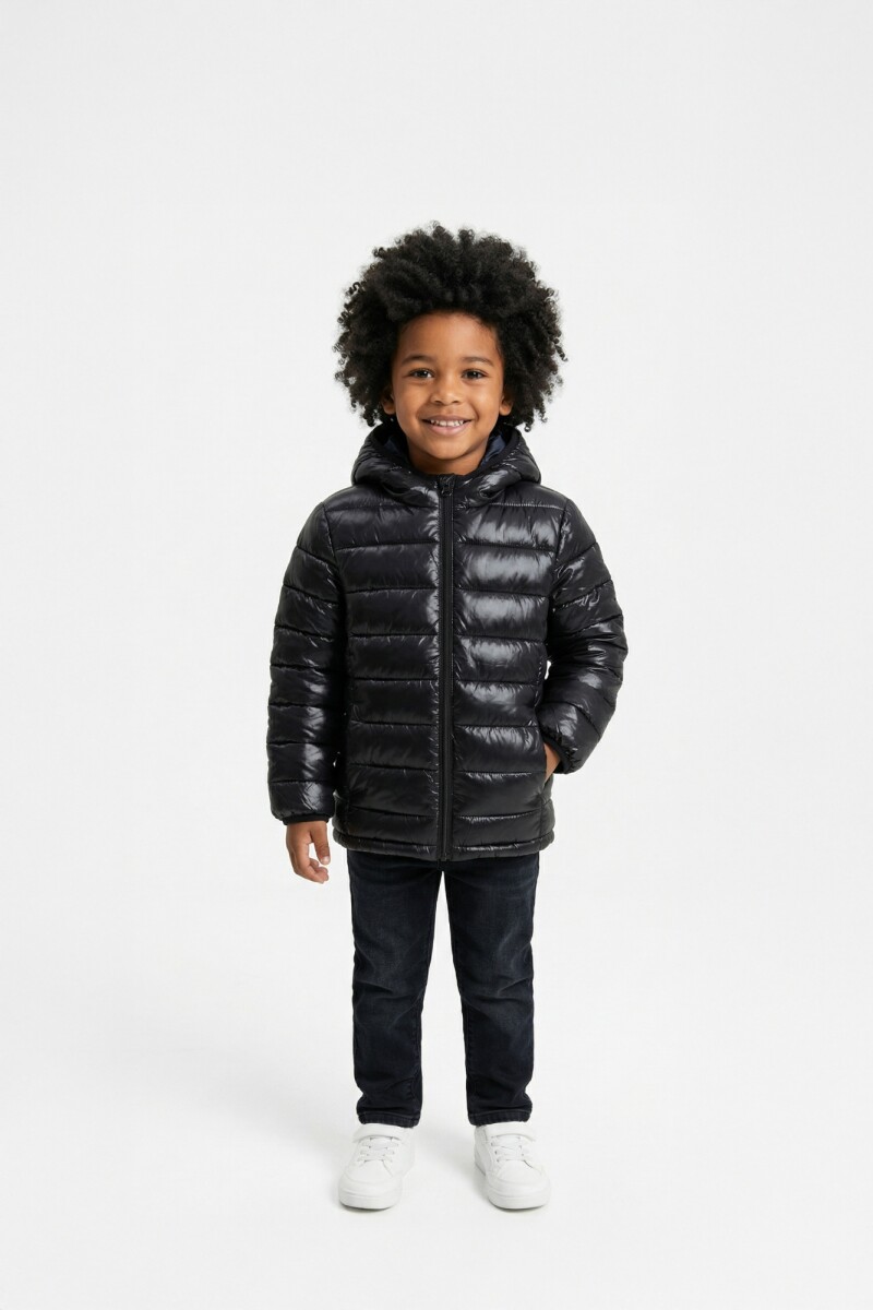 Campera puffer básica con capucha - UNISEX - Negro 