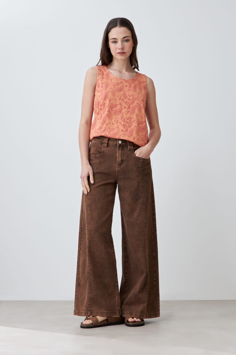 Musculosa con puff print durazno