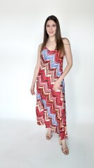 Vestido Zayra Estampado Rojo con celeste