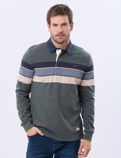 REMERA POLO RAYADA EN ALGODÓN Verde