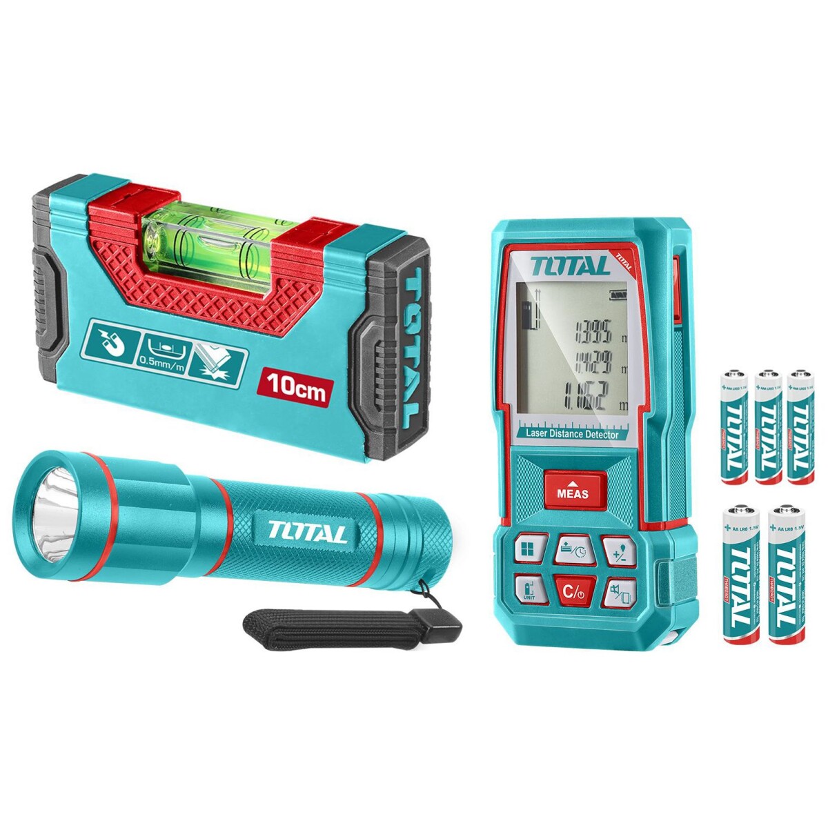 Kit De Medición: Medidor De Distancia Láser, Nivel Magnético Y Linterna 