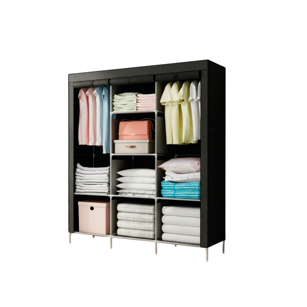 Ropero de 8 Estantes Desmontable de Caño y Tela TNT 175x45x130 - Negro 