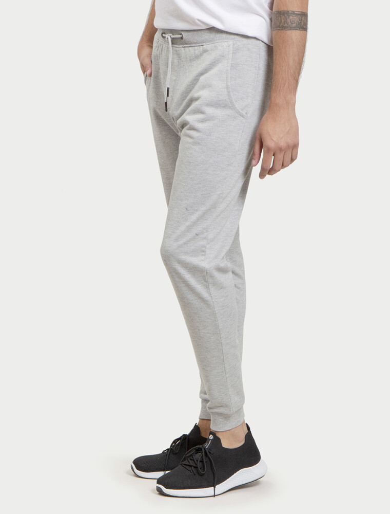 Pantalón Felpa con Puño Gris Melange