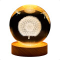 Lampara Veladora Bola de Cristal de 8 CM con Led y Base de Madera León