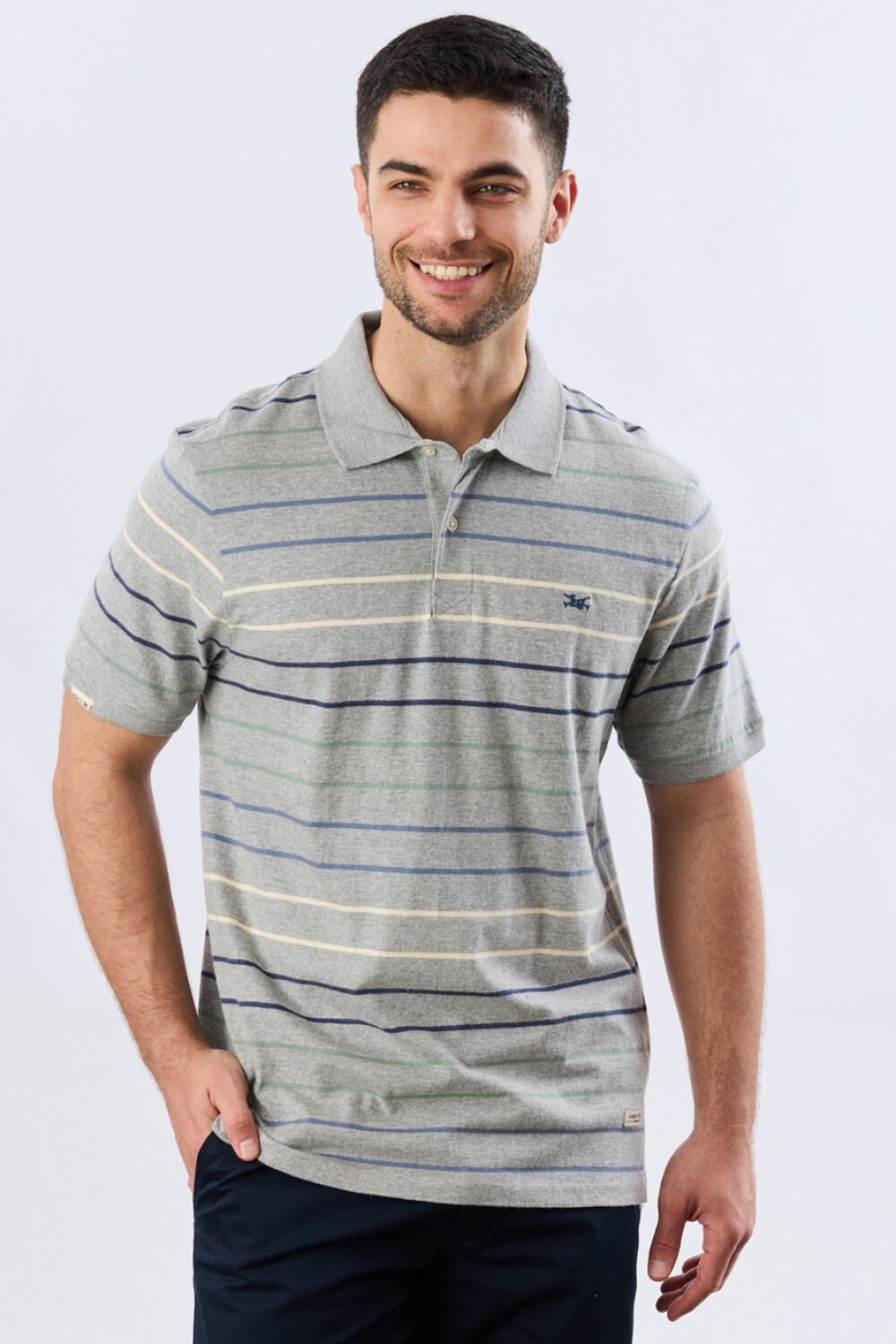 REMERA POLO RAYADA JERSEY Gris
