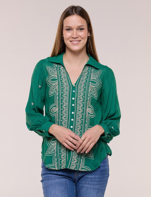 Camisa Rhian Con Bordado Frontal VERDE/MULTI