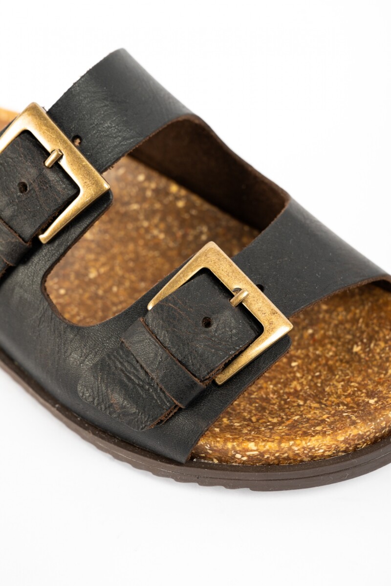 Sandalias De Cuero Doble Hebilla Chocolate