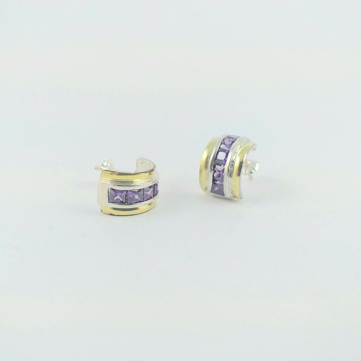 Caravanas de plata 925 con doublé de oro 18Ktes y circonias. 