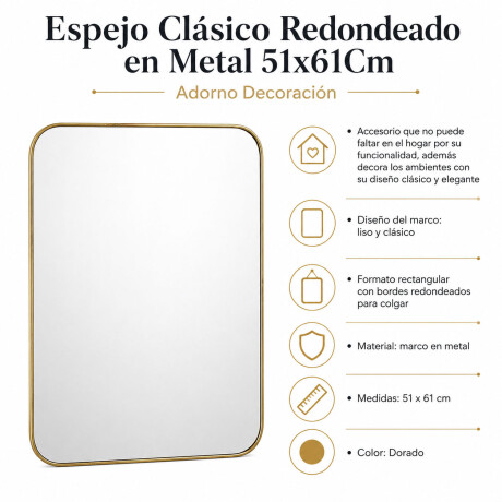 Espejo Clásico Redondeado en Metal 51x61Cm Adorno Decoración Dorado