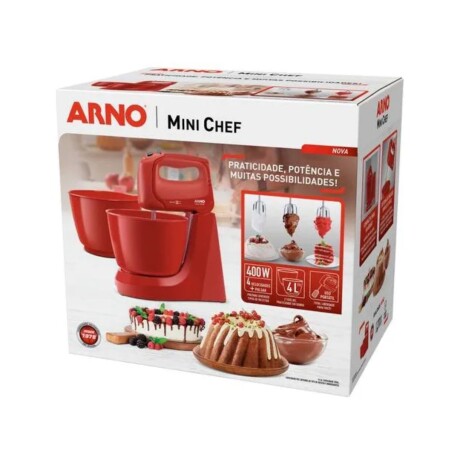 Mini Batidora Arno | 4 velocidades + Pulsar | Con 2 bowls de 4 Lts. | Color roja. Mini Batidora Arno | 4 velocidades + Pulsar | Con 2 bowls de 4 Lts. | Color roja.