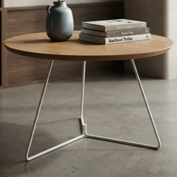 MESA LATERAL REDONDA - TAPA DE MADERA COLOR MIEL Y PIE EN METAL BLANCO 45cms MESA LATERAL REDONDA - TAPA DE MADERA COLOR MIEL Y PIE EN METAL BLANCO 45cms