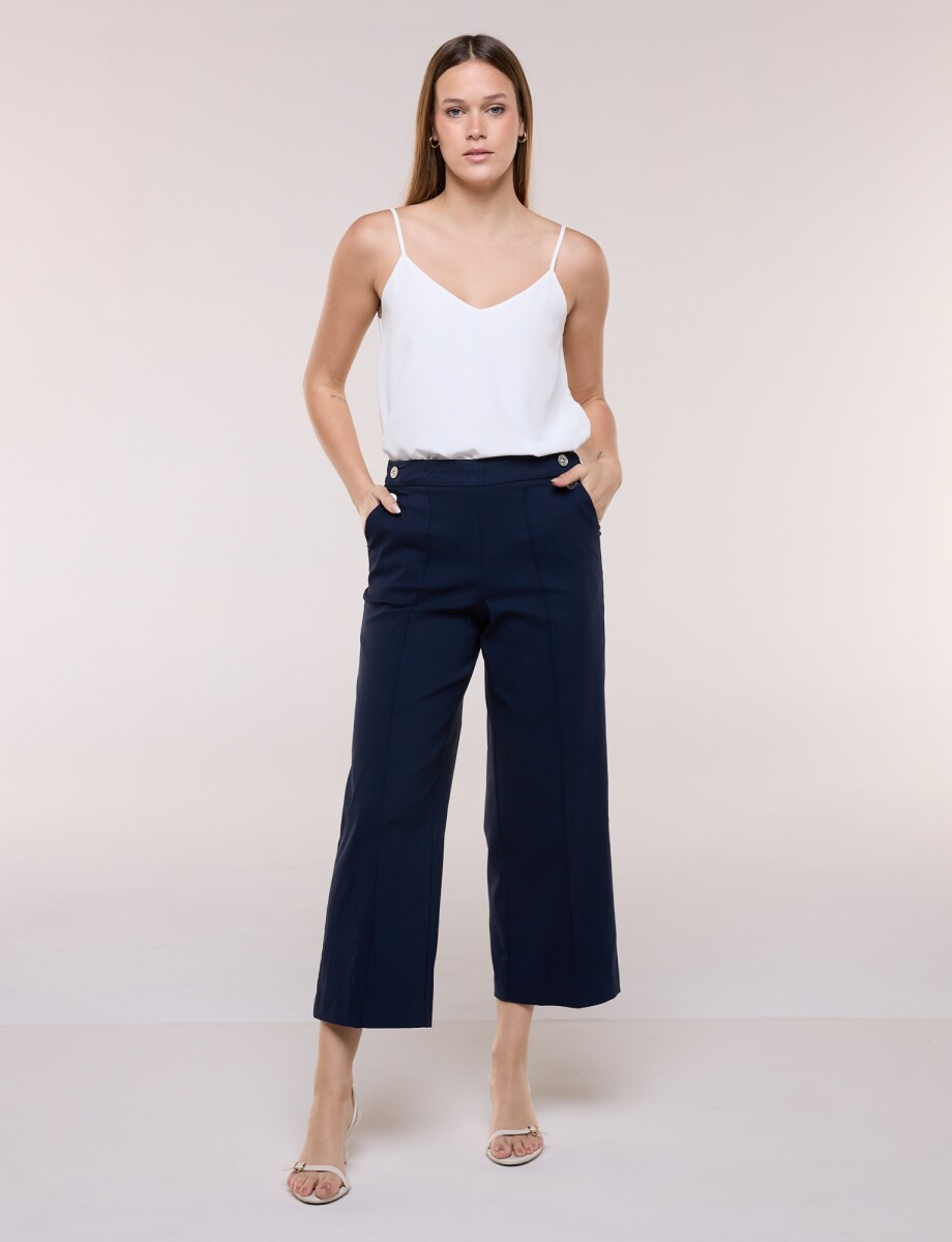 Pantalón Crop Con Botones - Azul 
