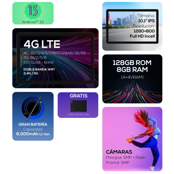 Tablet Logic T10m 8gb Ram 128gb Lte 4g + Protector TABLET LOGIC T10M 8/128 LTE 4G NEGRA
