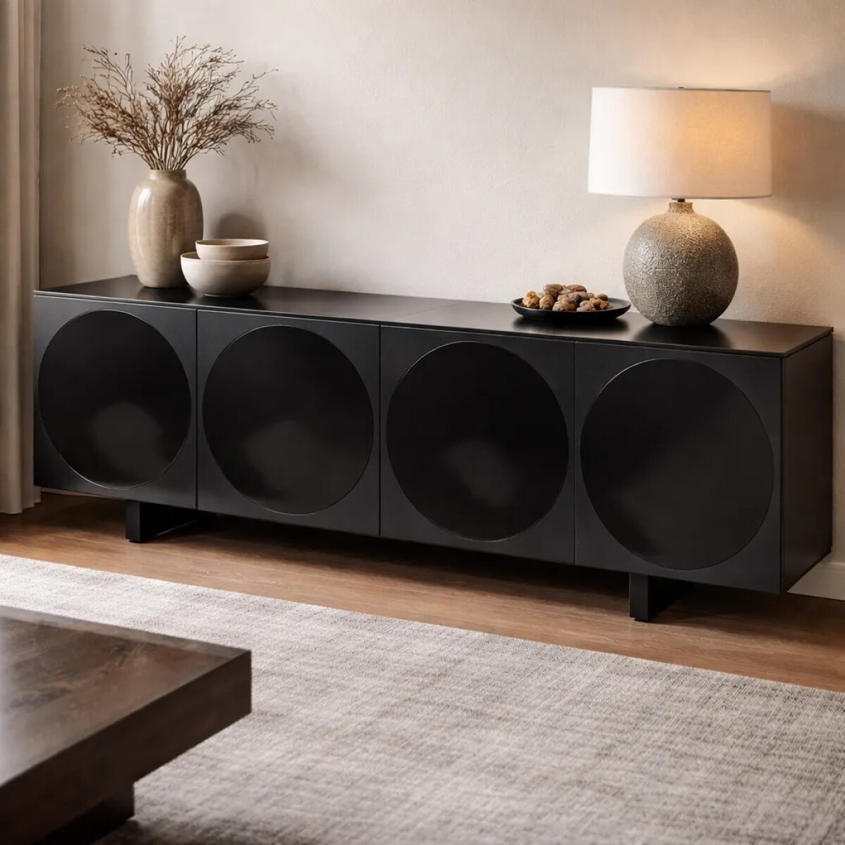 Vajillero de 4 puertas 2.40mts - Color negro - PRODUCTO CON DETALLES EN LA MADERA - 