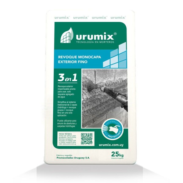 REVOQUE FINO PARA EXTERIOR 3 EN 1 25 KG - URUMIX REVOQUE FINO PARA EXTERIOR 3 EN 1 25 KG - URUMIX