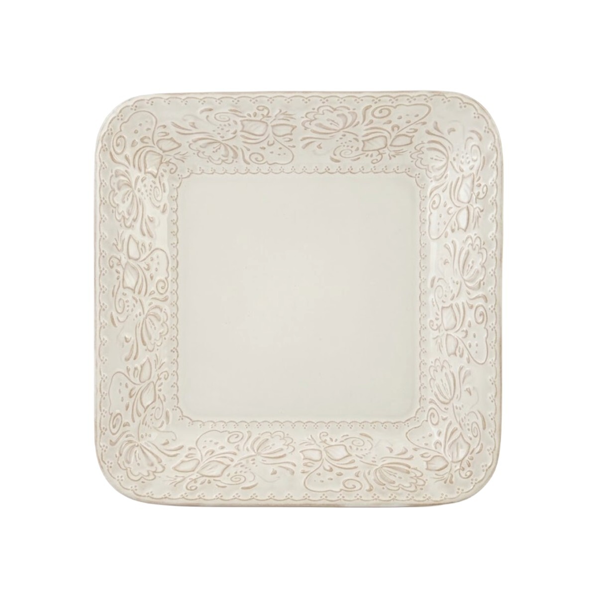 PLATO CUAD PLAYO CERAMICA MARFIL 26.5X26.5CM 