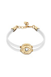 PULSERA DE CUERO DOBLE BLANCO CON DETALLE DE OJO EN ALEACIÓN DE METALES BAÑADO EN ORO DE 18K Y CRISTAL Pulsera