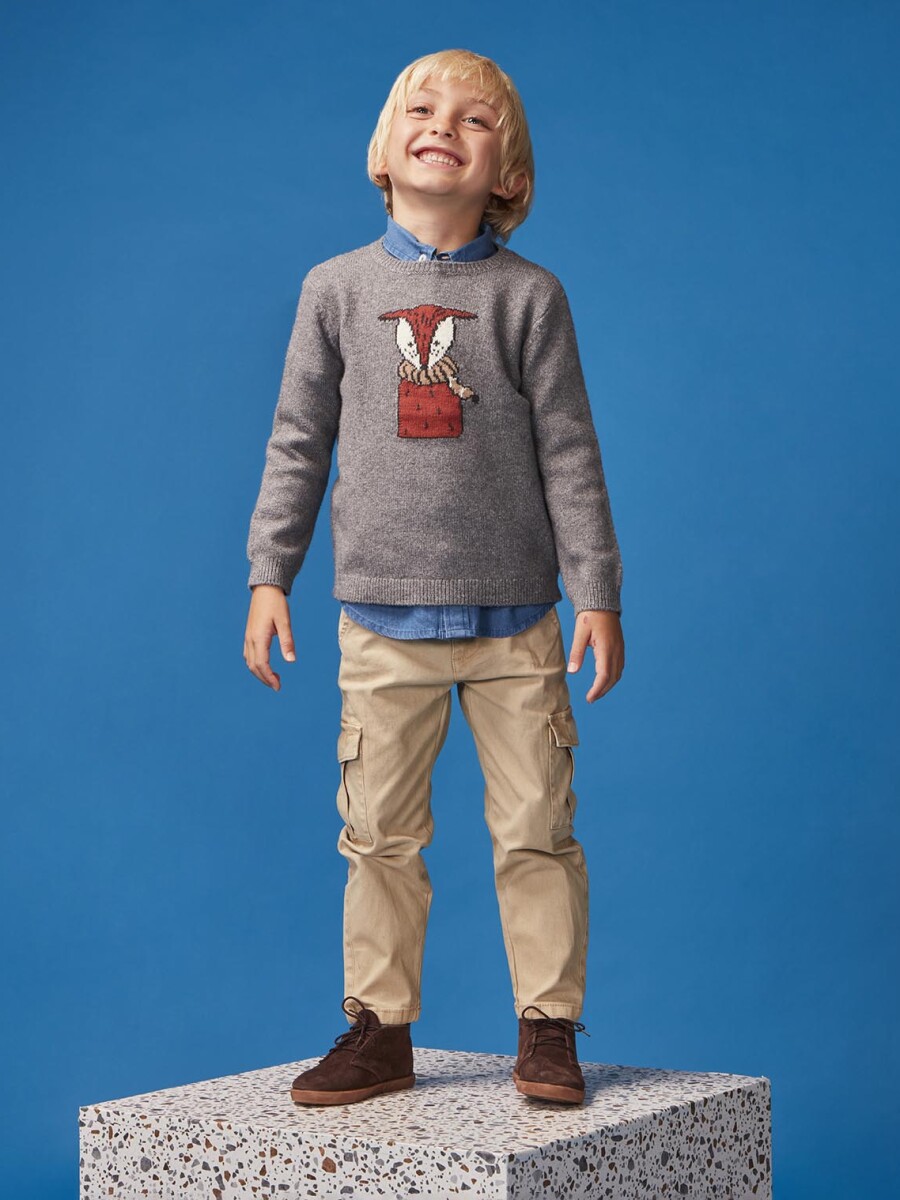 Jersey Con Intarsia Gris Melange