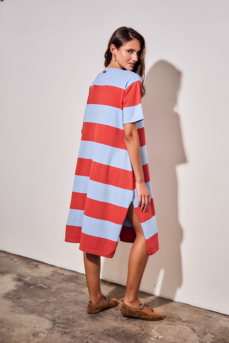 Vestido Tejido A Rayas Rojo