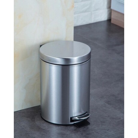 Papelera en acero inoxidable con pedal y cubo desmontable 5 L. Plateado